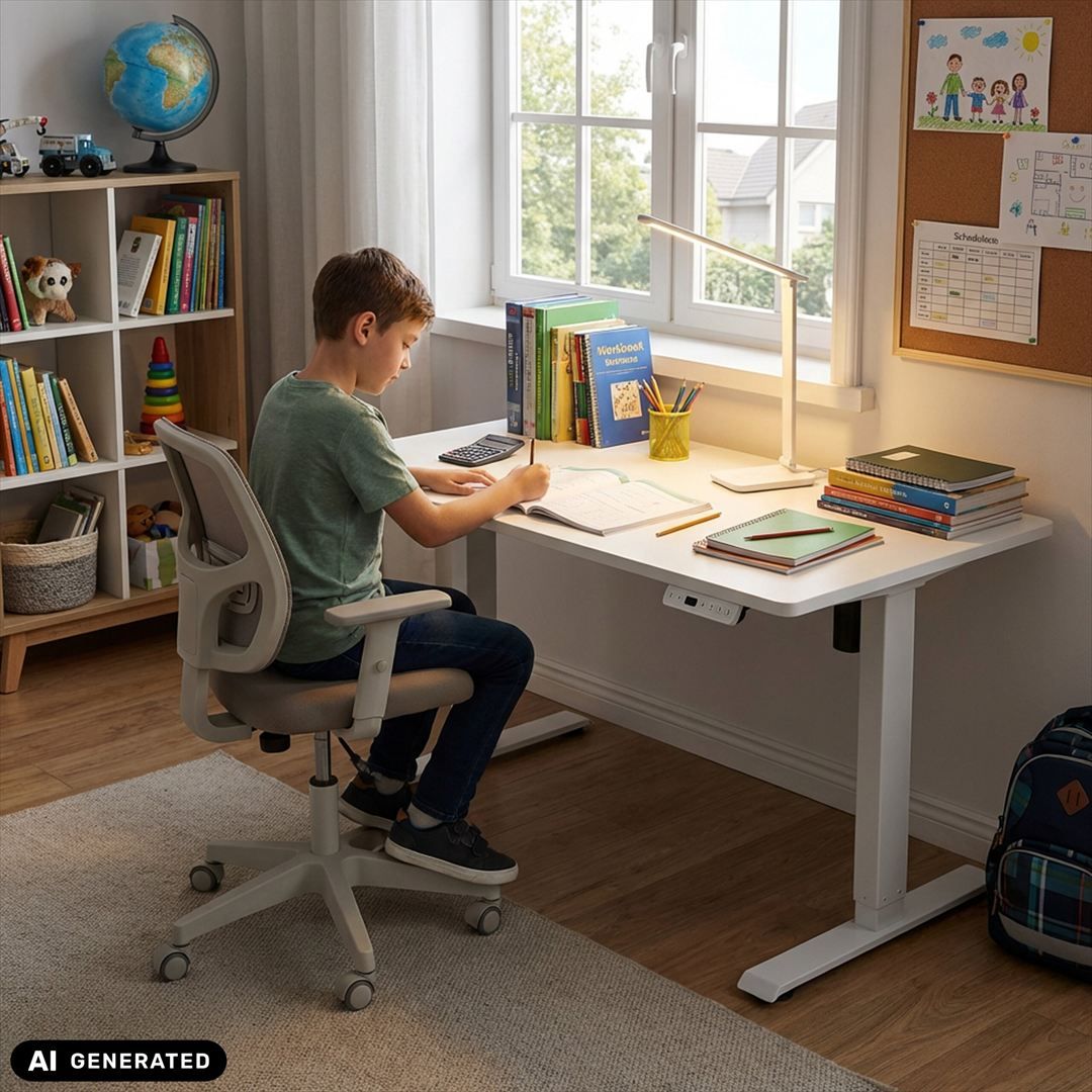 Kinderschreibtisch Worktime Kid 120 x 60 LED elektrisch höhenverstellbar weiß von HJH - Produktbild 8 von 9