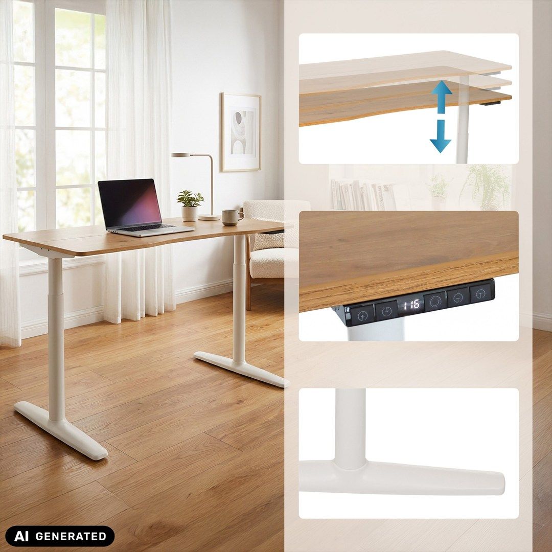 Schreibtisch STAND PRO R 140 x 70 elektrisch höhenverstellbar eiche von HJH - Produktbild 4 von 7