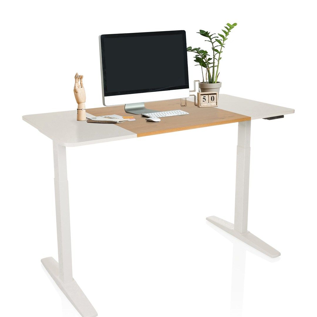 Schreibtisch STAND T3 140 x 70 elektrisch höhenverstellbar weiß eiche weiß von HJH - Produktbild 2 von 7