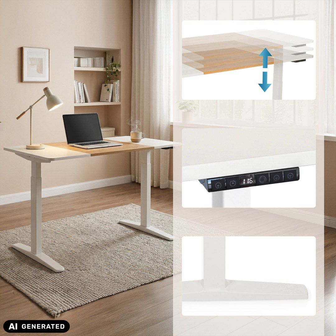 Schreibtisch STAND T3 140 x 70 elektrisch höhenverstellbar weiß eiche weiß von HJH - Produktbild 4 von 7