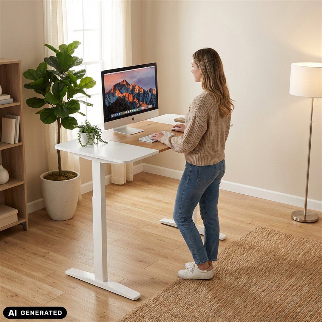 Schreibtisch STAND T3 140 x 70 elektrisch höhenverstellbar weiß eiche weiß von HJH - Produktbild 5 von 7