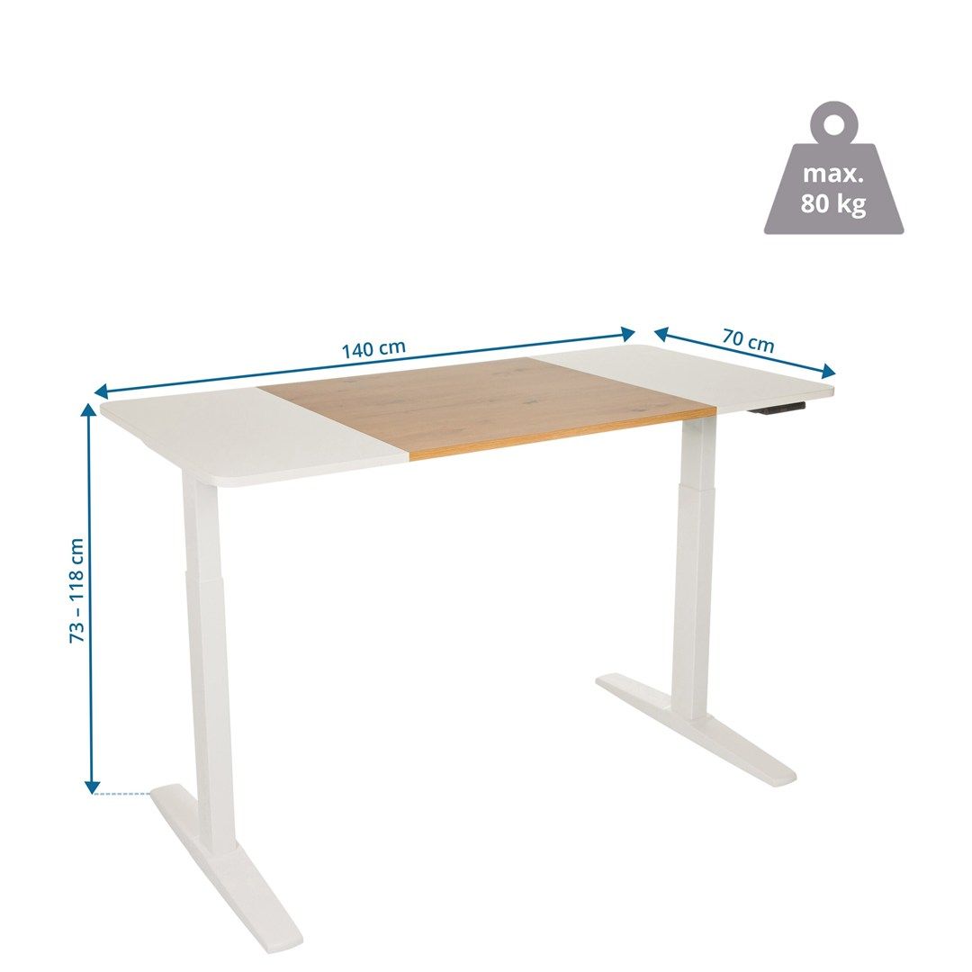 Schreibtisch STAND T3 140 x 70 elektrisch höhenverstellbar weiß eiche weiß von HJH - Produktbild 7 von 7