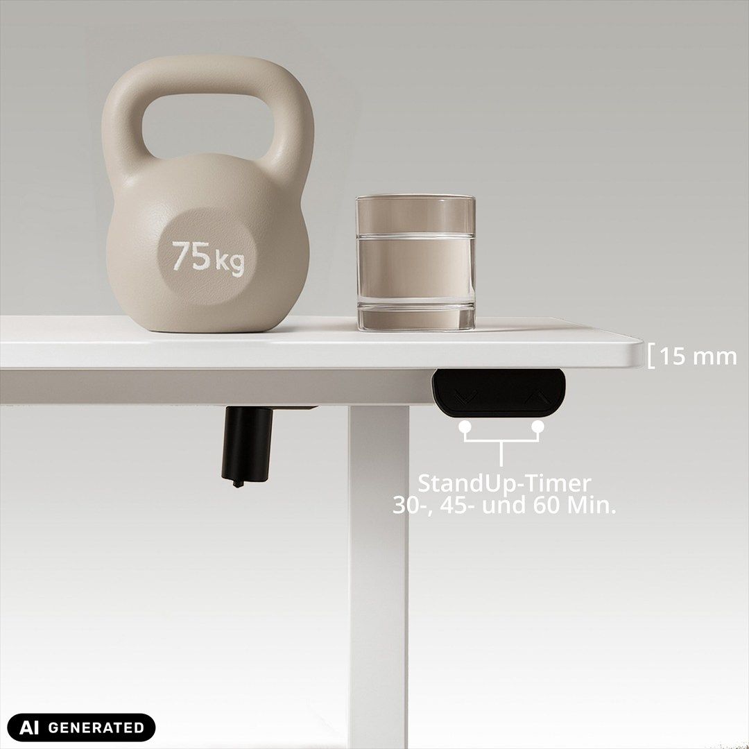 Schreibtisch Worktime 120 x 60 elektrisch höhenverstellbar weiß von HJH - Produktbild 6 von 9