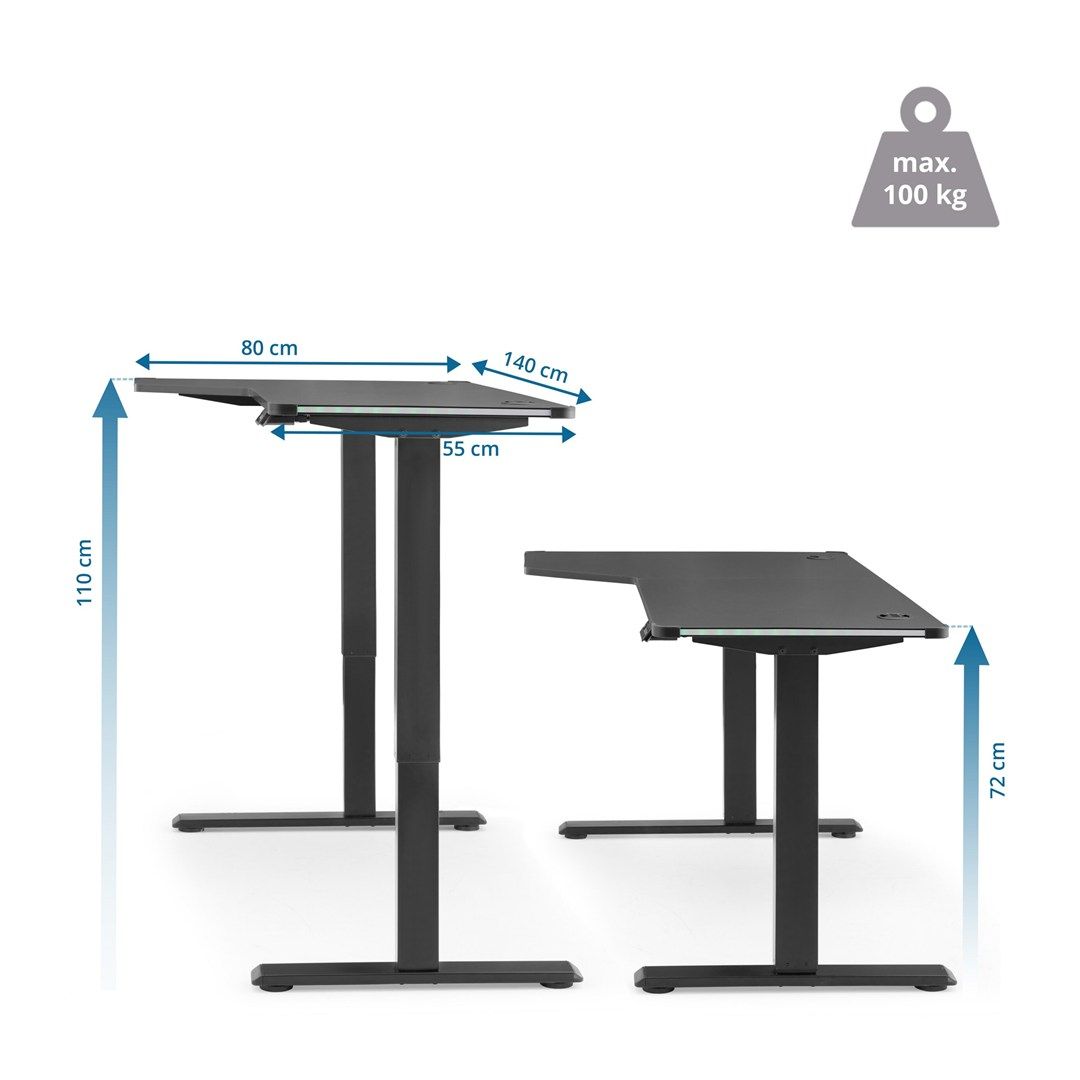 Schreibtisch Worktime Game 140 x 100 LED elektrisch höhenverstellbar schwarz von HJH - Produktbild 9 von 9