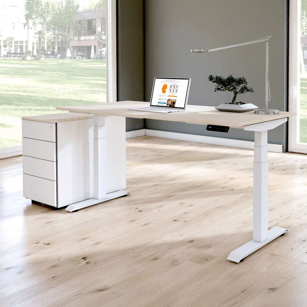 Schreibtisch 140 x 80 cm in Weiß mit höhenverstellbarem Gestell