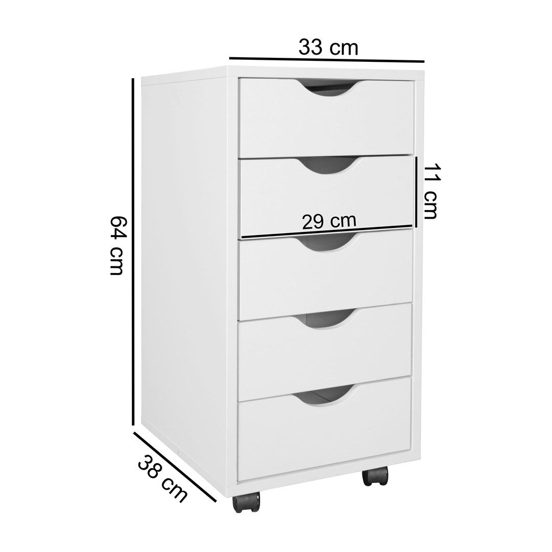 Rollcontainer 5 Schubladen - Weiß von Wohnling - Produktbild 6 von 6