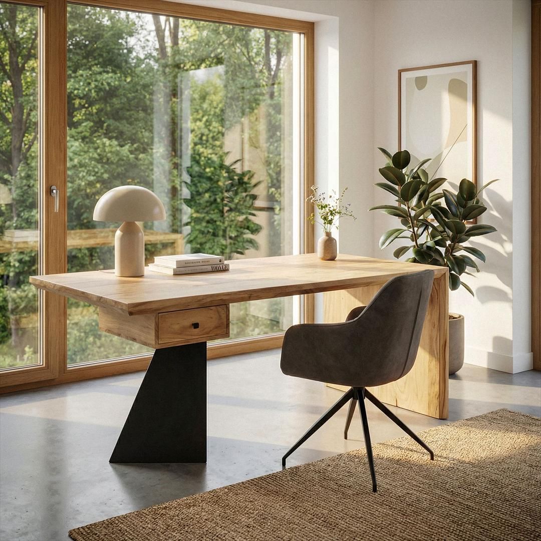 Schreibtisch Akazie Massivholz 180 x 90 cm mit Schublade von Wohnling - Produktbild 3 von 6