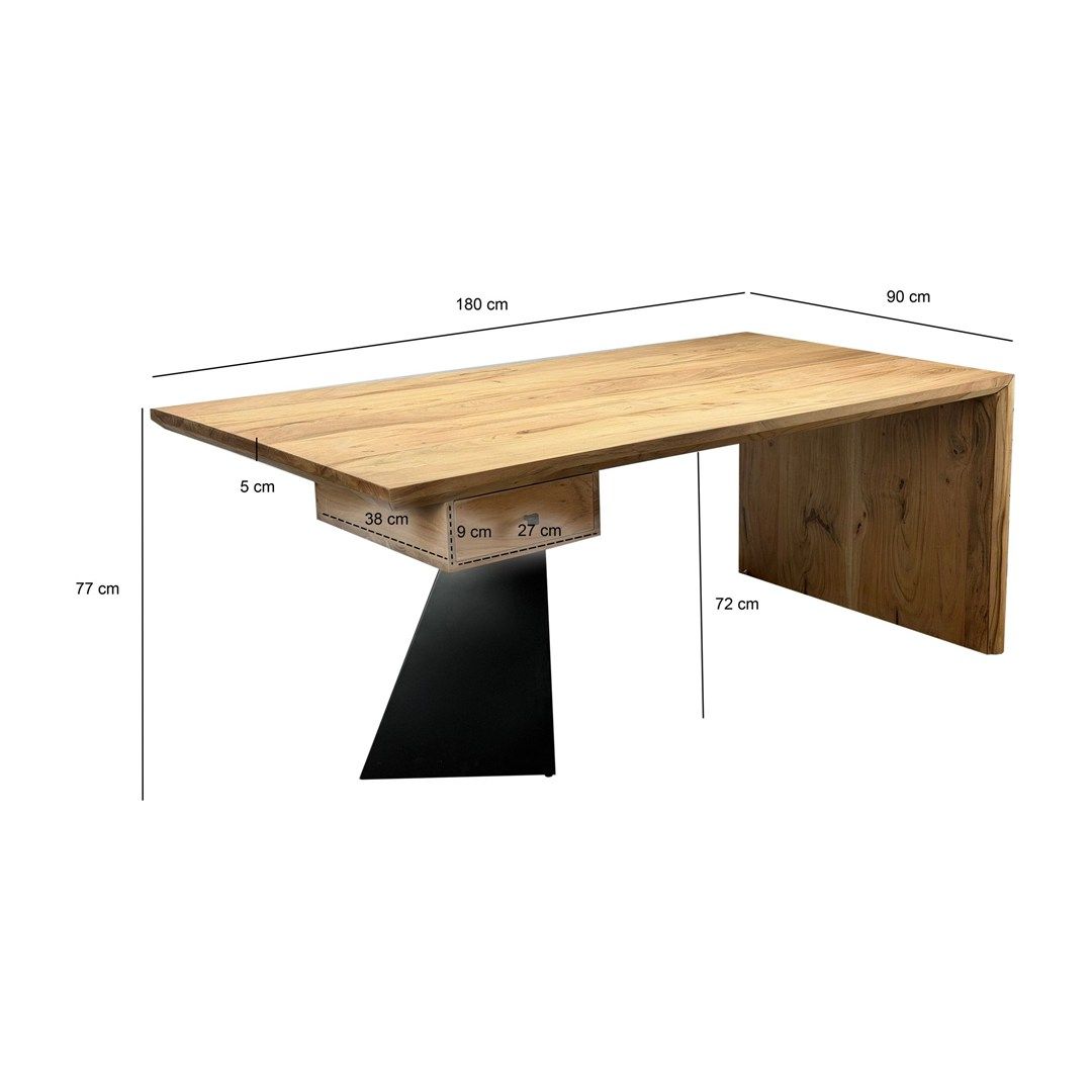 Schreibtisch Akazie Massivholz 180 x 90 cm mit Schublade von Wohnling - Produktbild 6 von 6