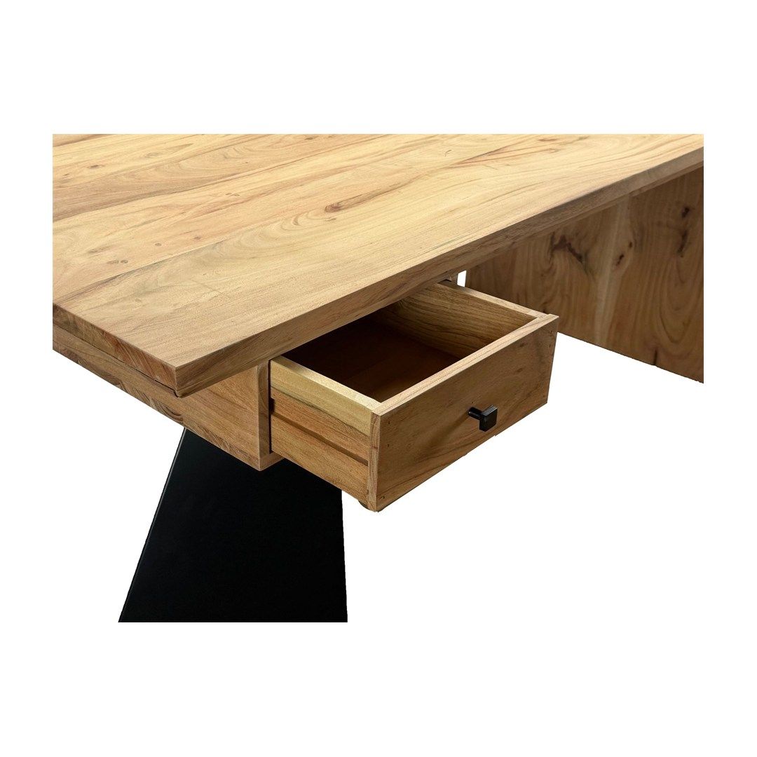 Schreibtisch Akazie Massivholz 180 x 90 cm mit Schublade von Wohnling - Produktbild 4 von 6