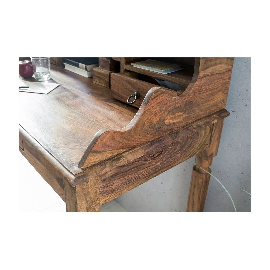 Schreibtisch Massivholz Sheesham Sekretär 115 x 60 cm - 3 Schubladen von Wohnling - Produktbild 5 von 6
