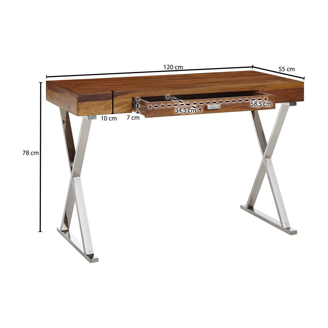 Schreibtisch Sheesham Massivholz mit Schublade 120 x 55 cm von Wohnling - Produktbild 6 von 6