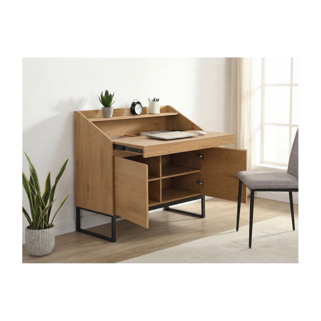 Sekretär MDF 100 cm ausziehbar mit Stauraum - Eiche-Dekor von Wohnling - Produktbild 3 von 6