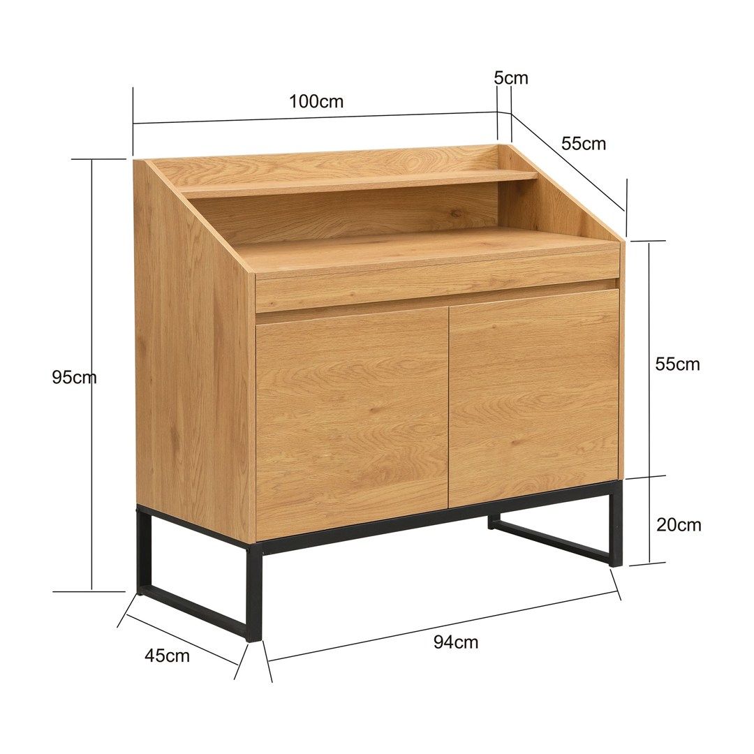 Sekretär MDF 100 cm ausziehbar mit Stauraum - Eiche-Dekor von Wohnling - Produktbild 6 von 6