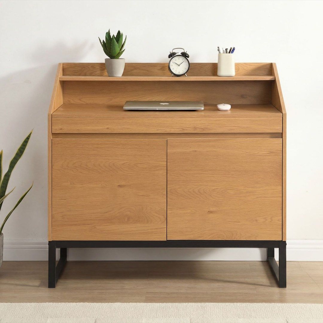 Sekretär MDF 100 cm ausziehbar mit Stauraum - Eiche-Dekor von Wohnling - Produktbild 5 von 6