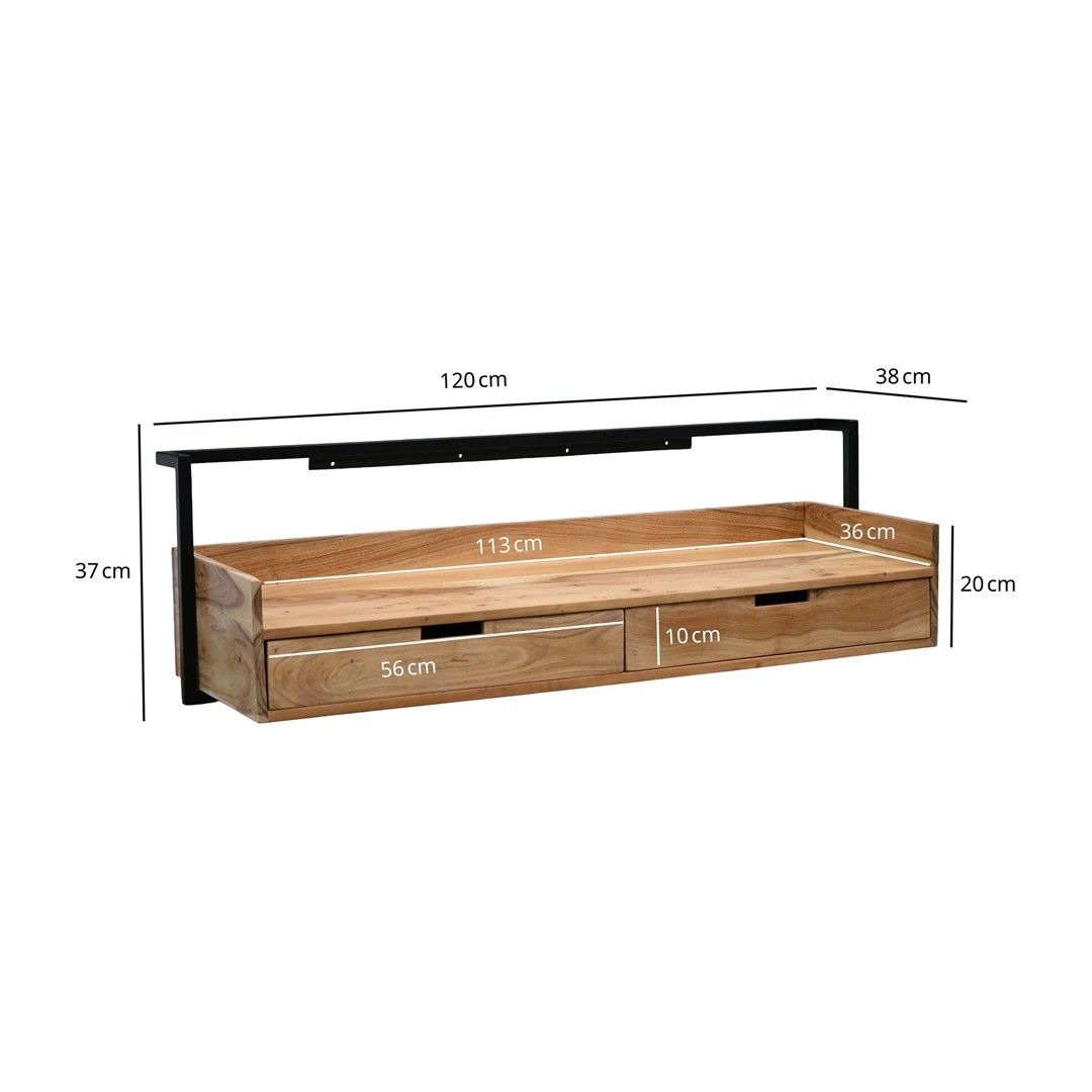 Wandschreibtisch Akazie Massivholz 120 cm - 2 Schubladen von Wohnling - Produktbild 6 von 6