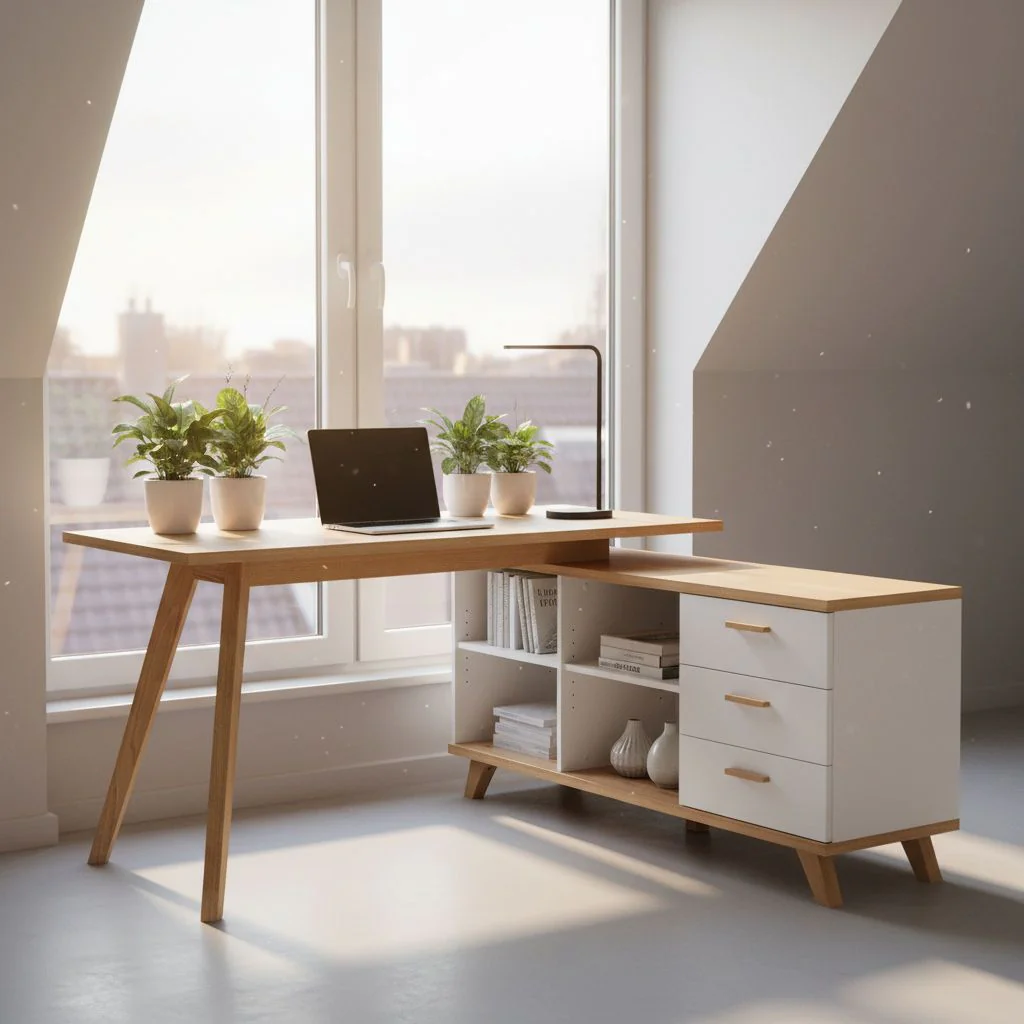 Schreibtisch 4058 Oslo - Weiß/Sanremo-Eiche von BME home - Produktbild 5 von 5