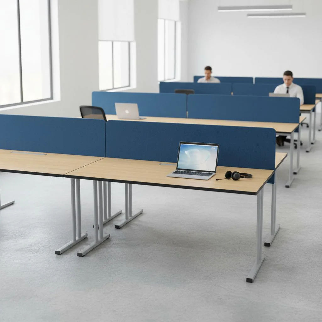 Schreibtisch E10 mit Stahltraverse C-Fuß mit Sichtschutz von Nowy Styl - Produktbild 2 von 7