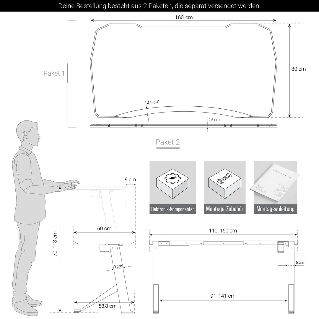 Höhenverstellbarer Gaming Schreibtisch von Ultimate Setup - Produktbild 16 von 16
