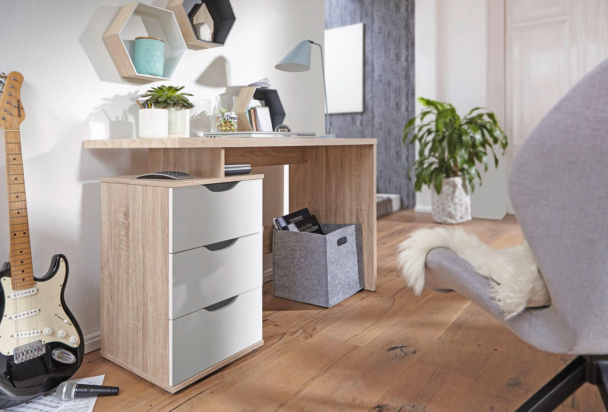 Schreibtisch Massa 120 x 53 cm mit Container - Sonoma von Wohnling - Produktbild 3 von 8