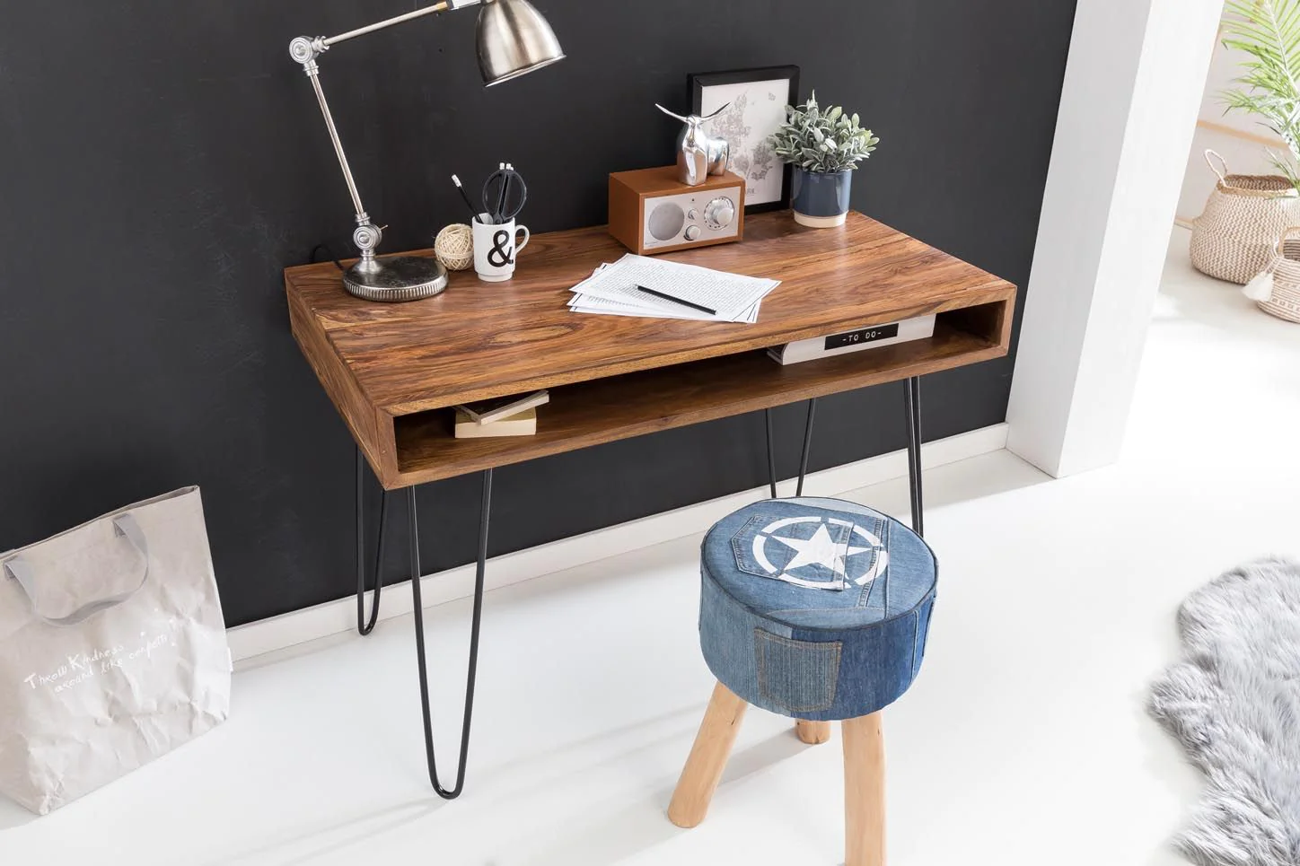 Schreibtisch Bagli 110 x 60 cm - Sheesham von Wohnling - Produktbild 4 von 8