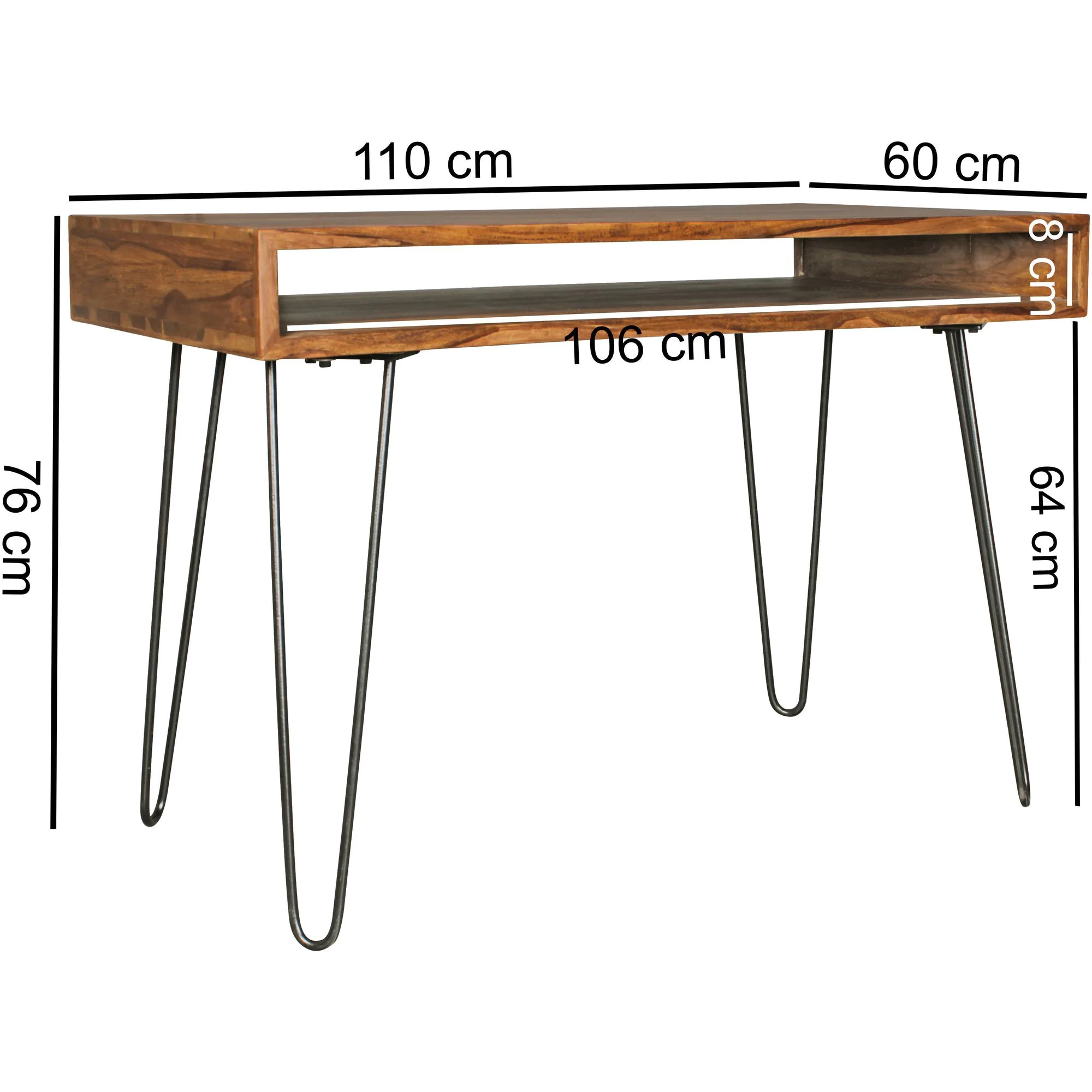 Schreibtisch Bagli 110 x 60 cm - Sheesham von Wohnling - Produktbild 5 von 8
