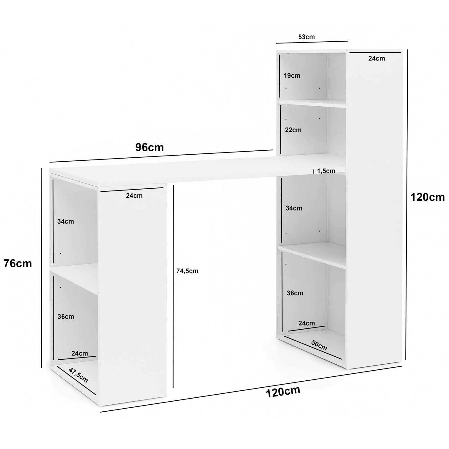 Schreibtisch mit Regal 120 x 53 cm von Wohnling - Produktbild 4 von 8