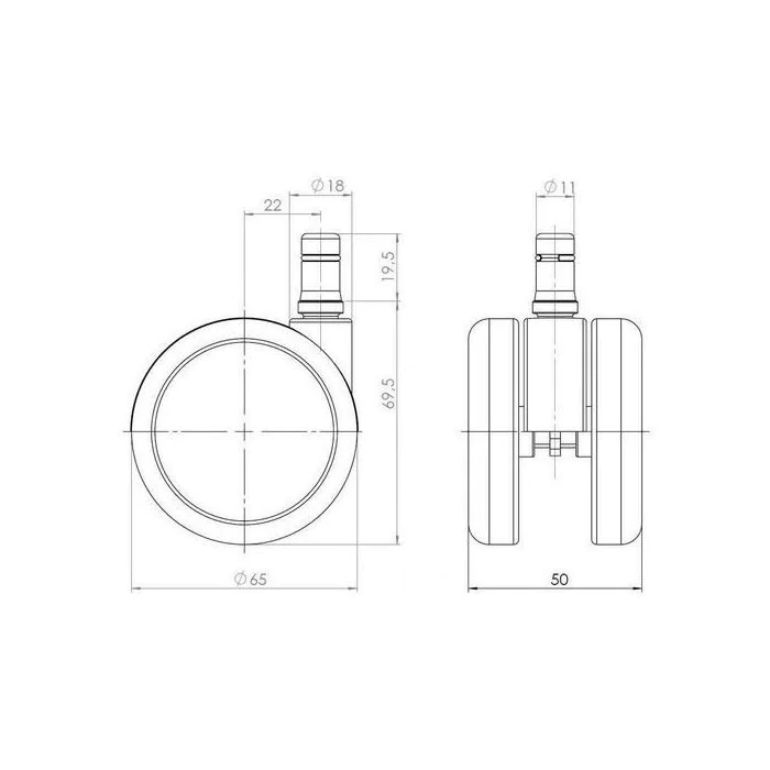 5x ungebremste Rollen ROLO FREE für Hartböden 11mm 65mm (5er Pack) von HJH - Produktbild 6 von 6