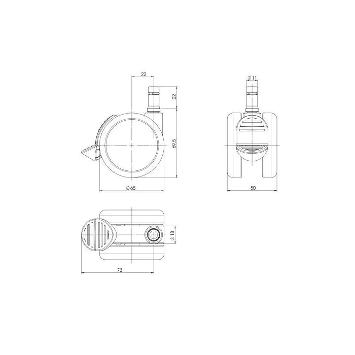 5x Hartbodenrollen mit Feststellbremse ROLO STOP 11mm 65mm (5er Pack) von HJH - Produktbild 3 von 5