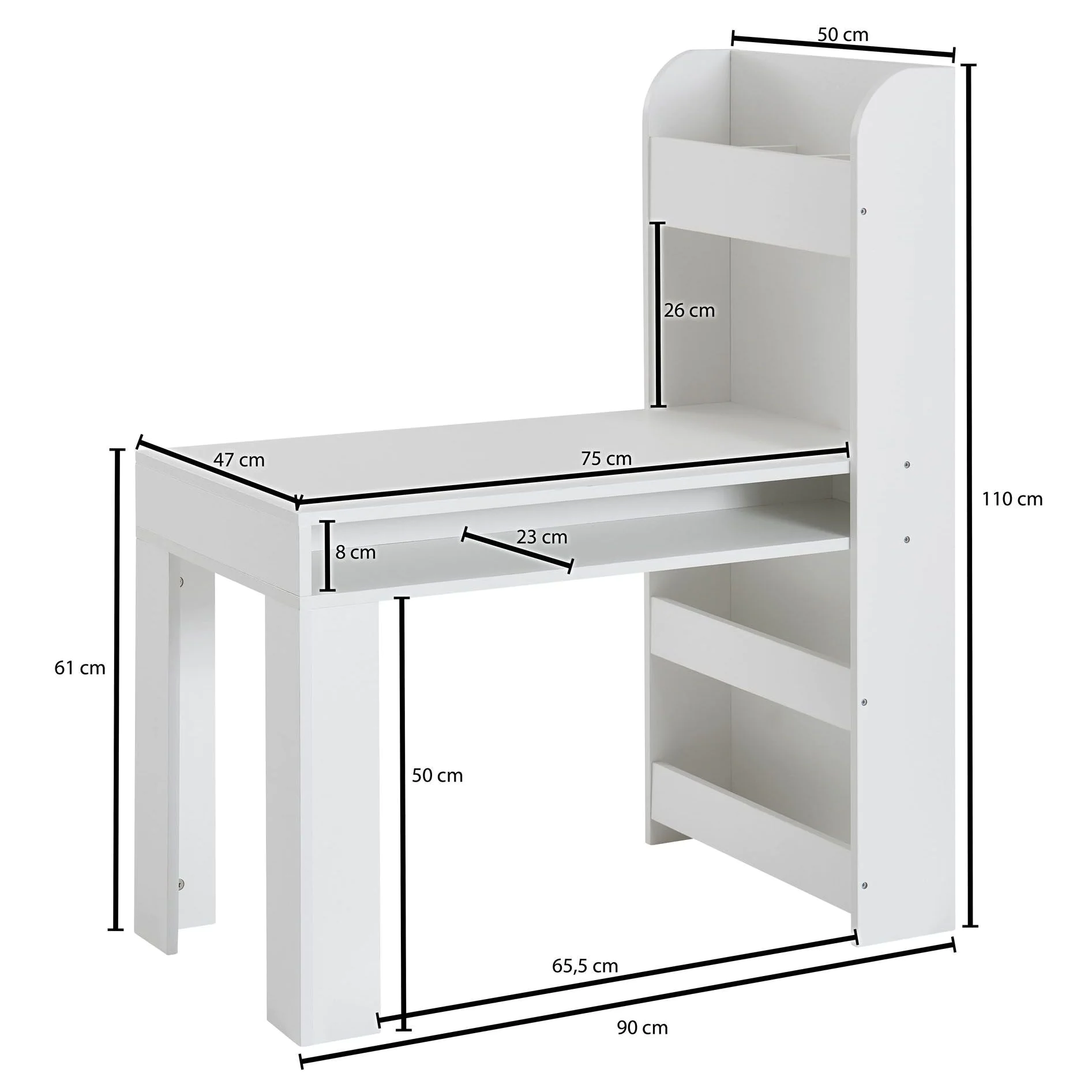 Kinderschreibtisch 90 x 50 cm - Weiß von Wohnling - Produktbild 4 von 8