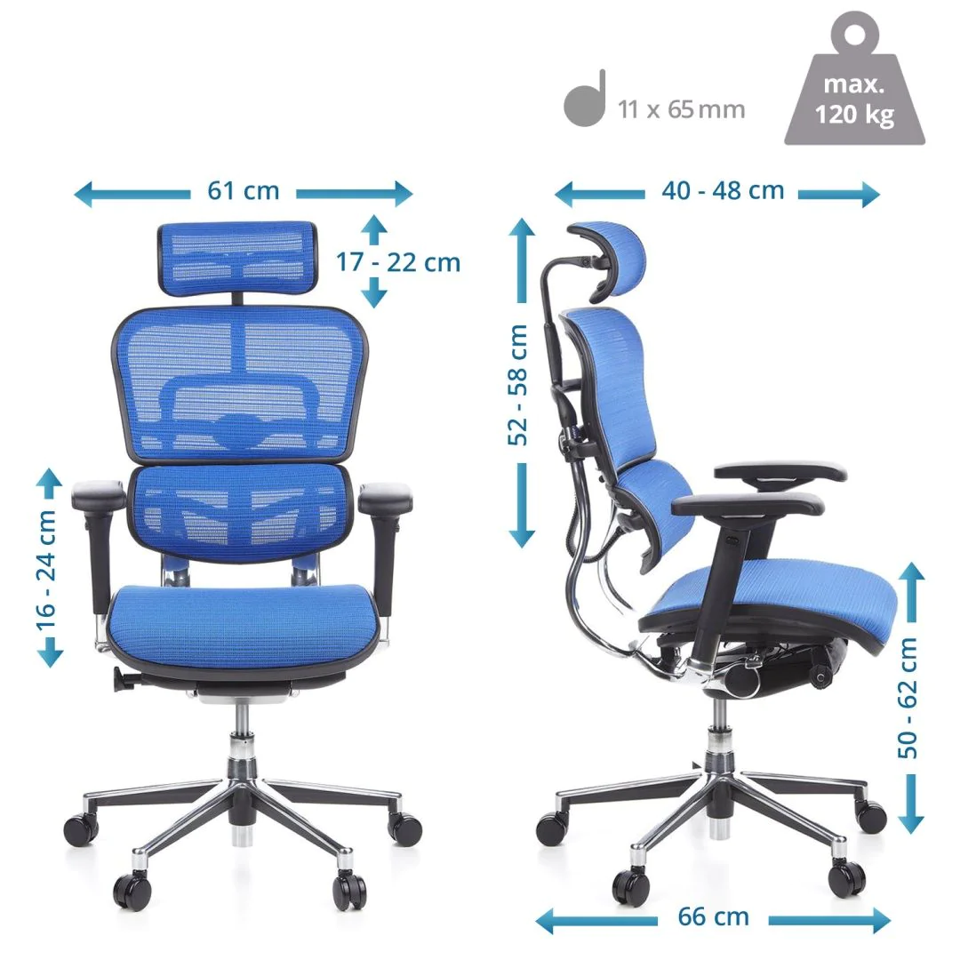 Bürostuhl Chefsessel ERGOHUMAN Netzstoff blau von HJH - Produktbild 4 von 14