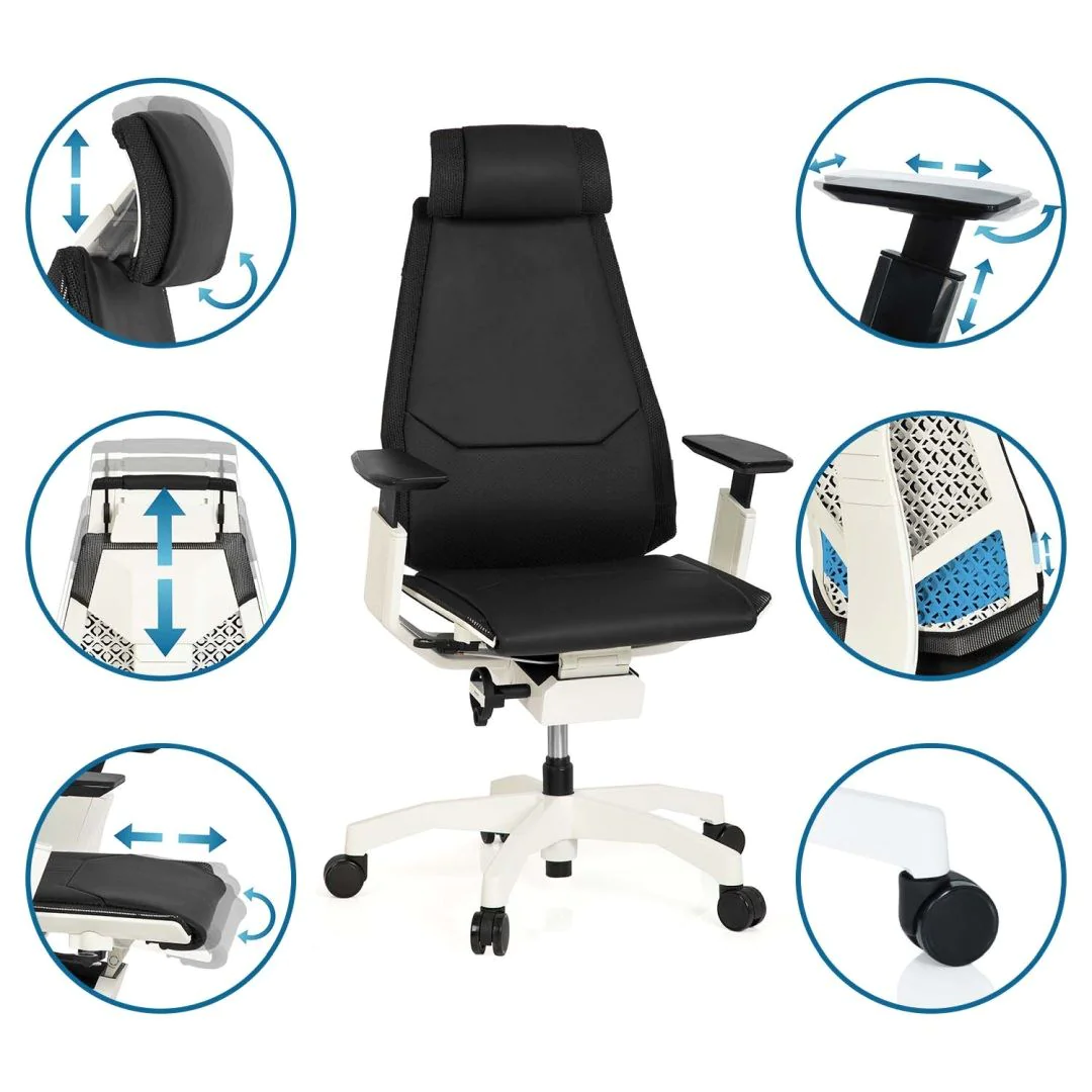 Bürostuhl Drehstuhl GENIDIA PRO WHITE Leder schwarz von HJH - Produktbild 2 von 13