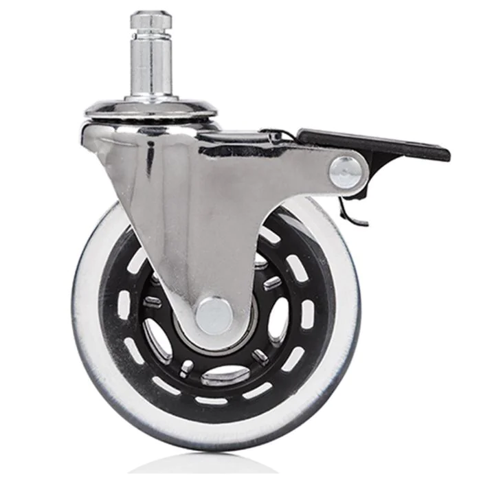 5x Hartbodenrollen ROLO SKATE 11mm 75 mm Büro-Stuhl-Rollen inkl. Bremse Chrom transparent (5er Pack) von HJH - Produktbild 2 von 5