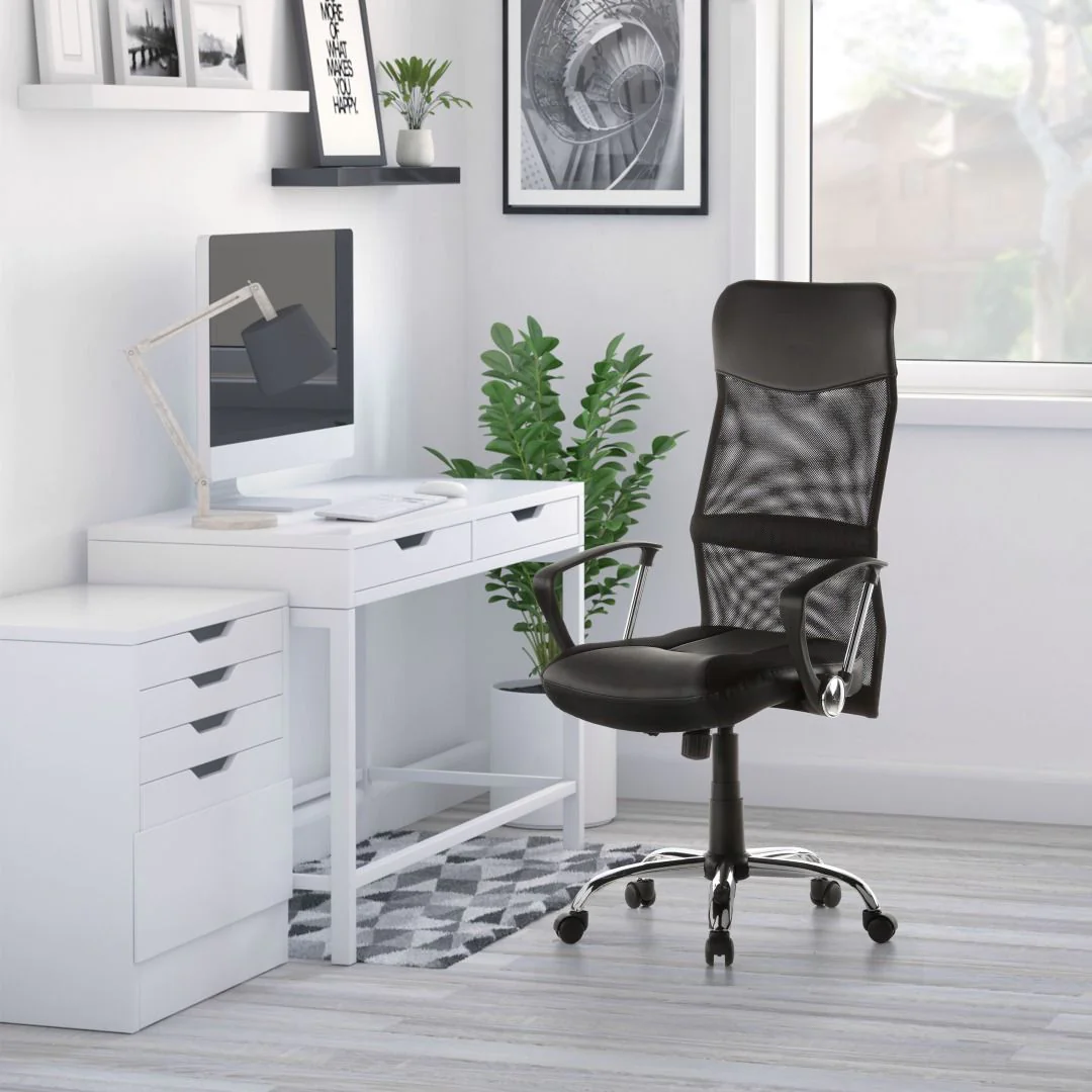 Bürostuhl Chefsessel STRYKA Netz Kunstleder schwarz - HJH-729440