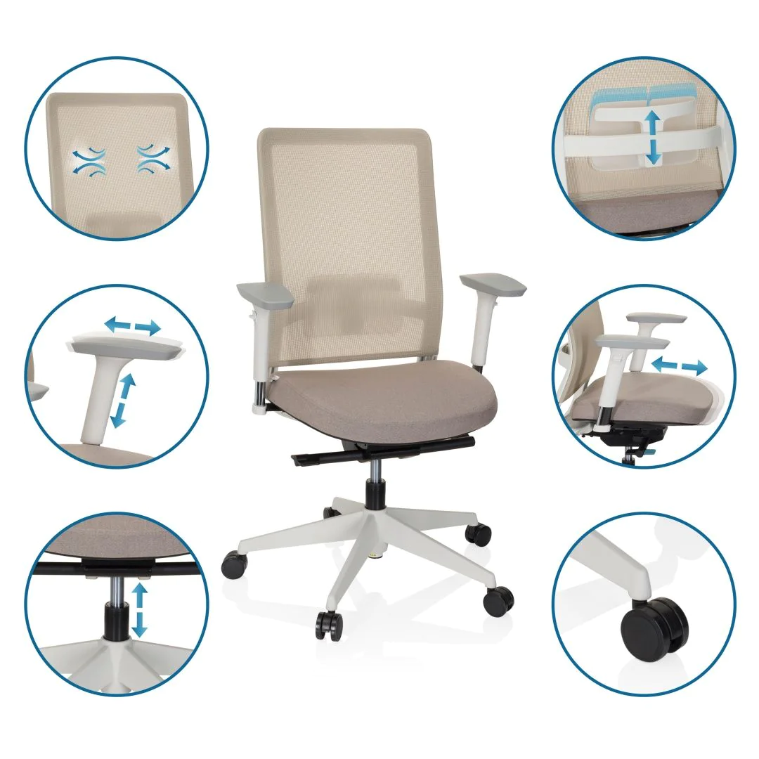 Bürostuhl Drehstuhl PURE WHITE Netzstoff Stoff beige von HJH - Produktbild 2 von 13