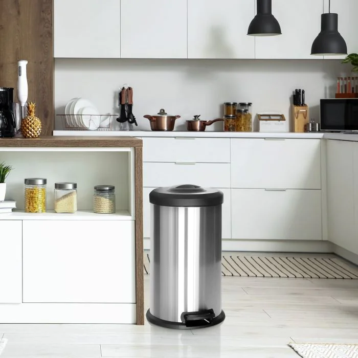Abfallsammler Mülleimer CLEAN X 40L Stahl mit integrierter Pressvorrichtung silber von HJH - Produktbild 3 von 5