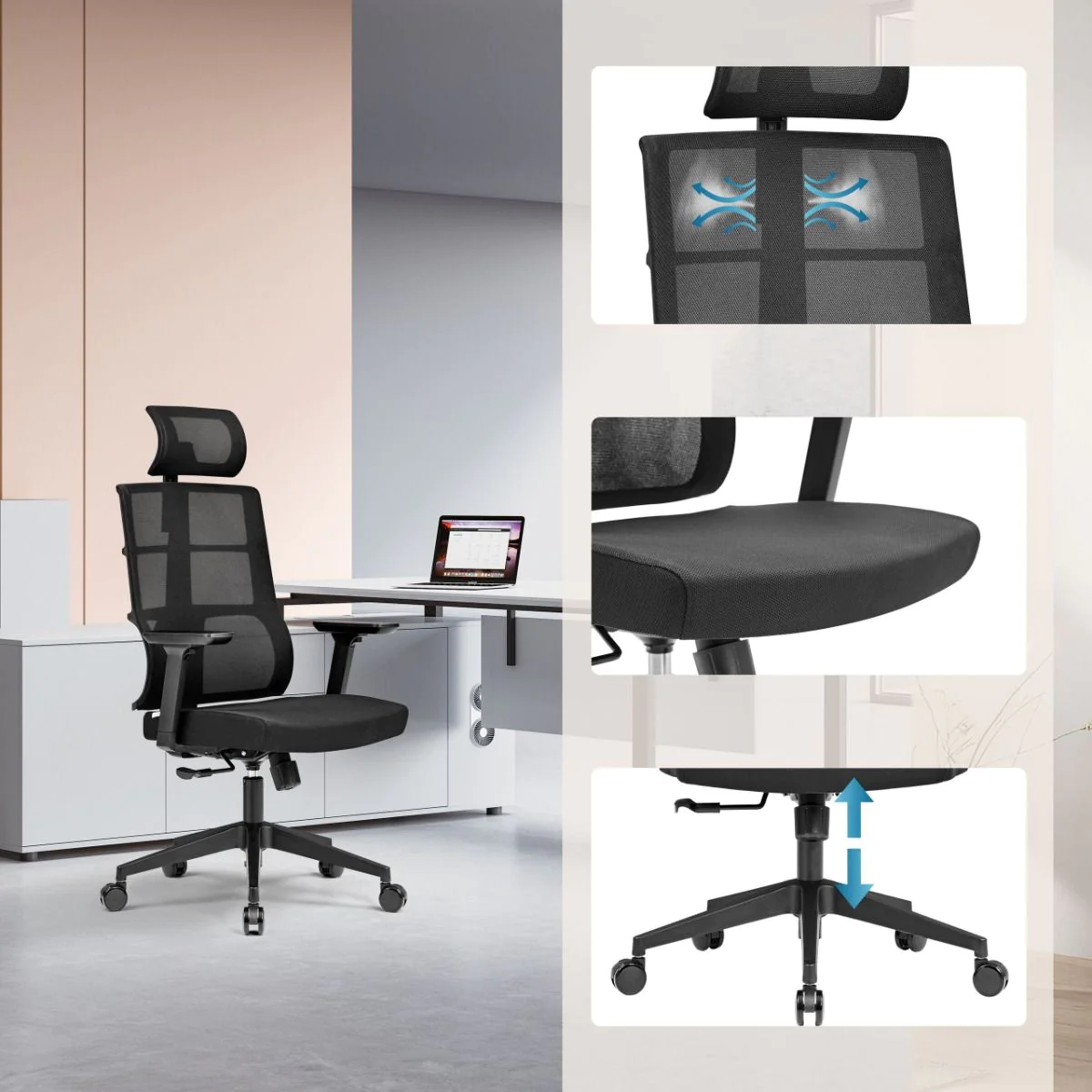 Bürostuhl Drehstuhl SPINIO PRO Netzstoff Stoff schwarz von HJH - Produktbild 6 von 7