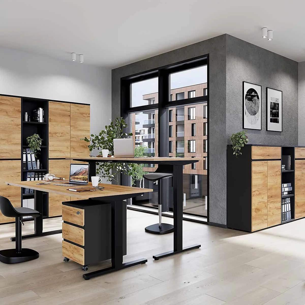 Büro-Set Lissabon 14 - Graphit/Navarra-Eiche von BME home - Produktbild 2 von 8