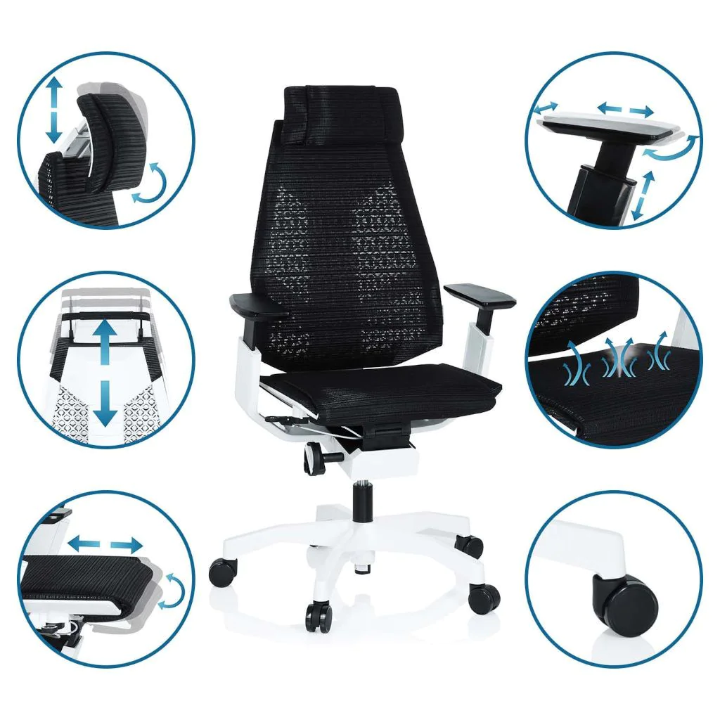 Bürostuhl Drehstuhl GENIDIA PRO WHITE Netzstoff schwarz von HJH - Produktbild 4 von 8