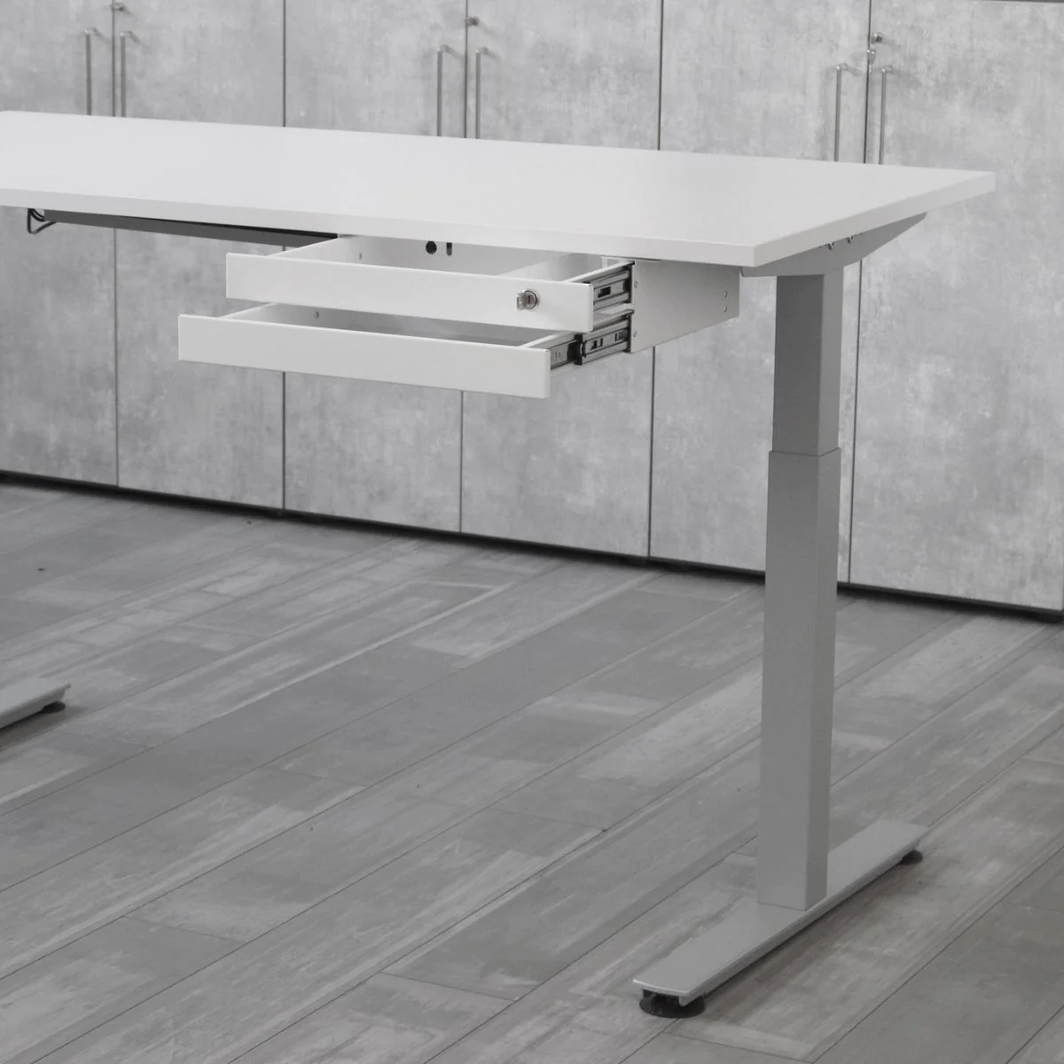Schmale Doppelschublade 1-fach abschließbar - weiß von Hammerbacher - Produktbild 2 von 5