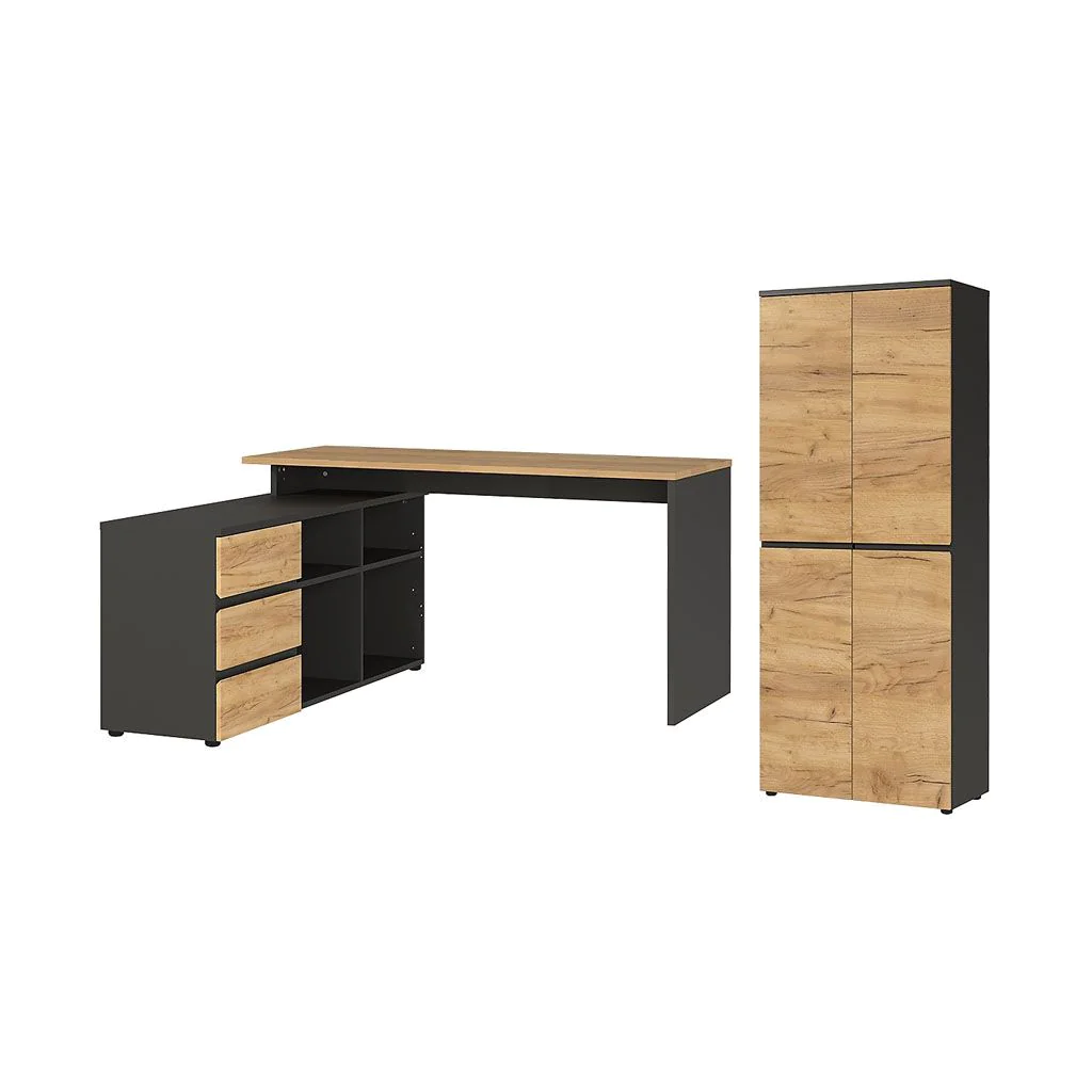 Büro-Set Lissabon 5 - Graphit/Navarra-Eiche von BME home - Produktbild 1 von 4