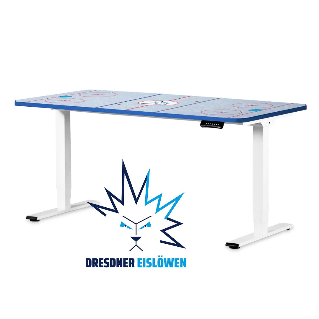 Höhenverstellbarer Schreibtisch Stayble Color - Dresdner Eislöwen Edition von Deskonia - Produktbild 1 von 13
