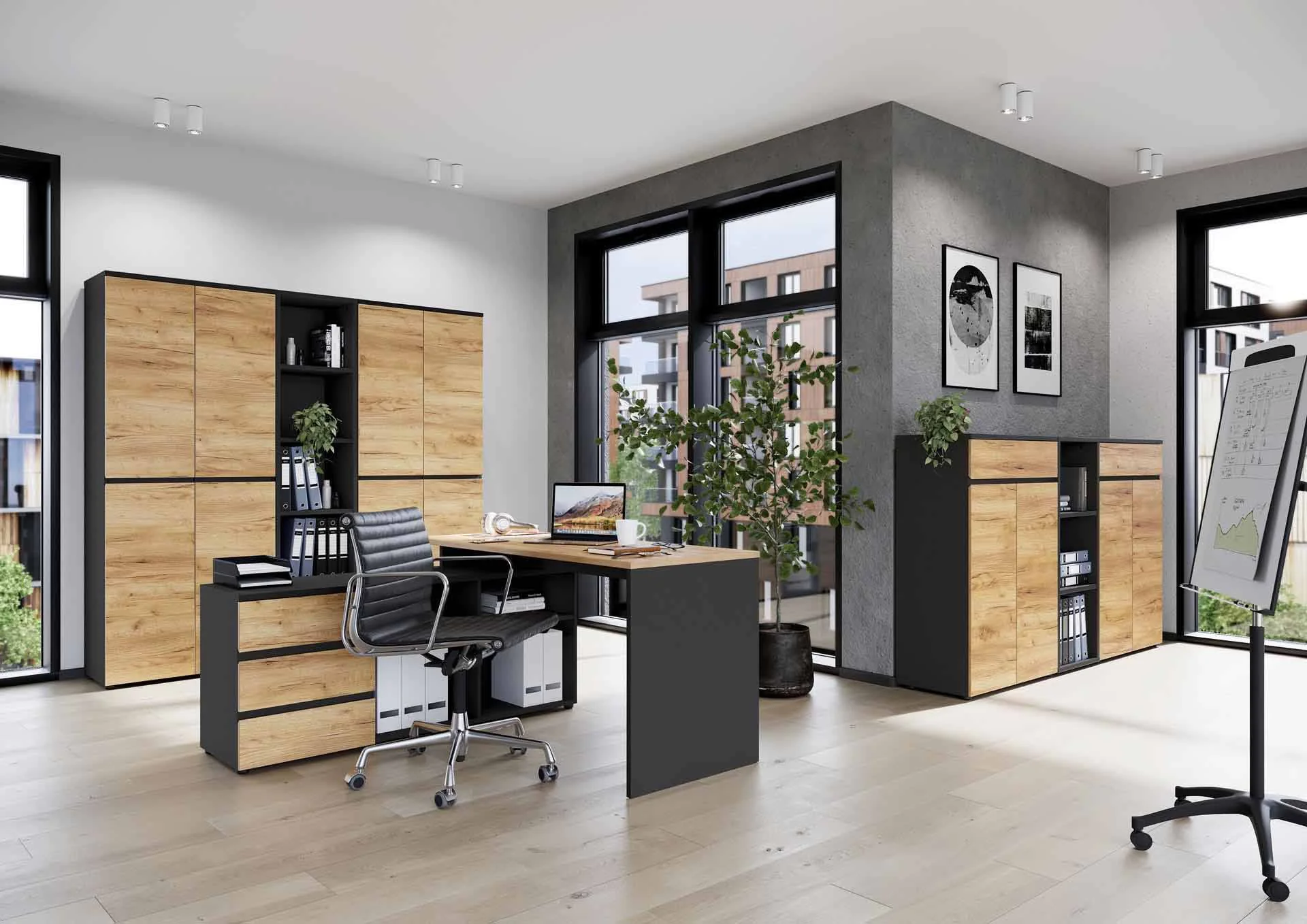 Eckschreibtisch 4187 Lissabon - Graphit/Navarra-Eiche von BME home - Produktbild 4 von 6