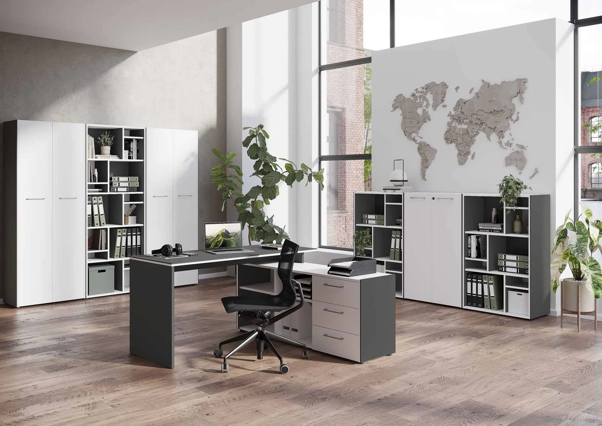 Aktenschrank 4263 Pasadena - Graphit/Weiß von BME home - Produktbild 2 von 5