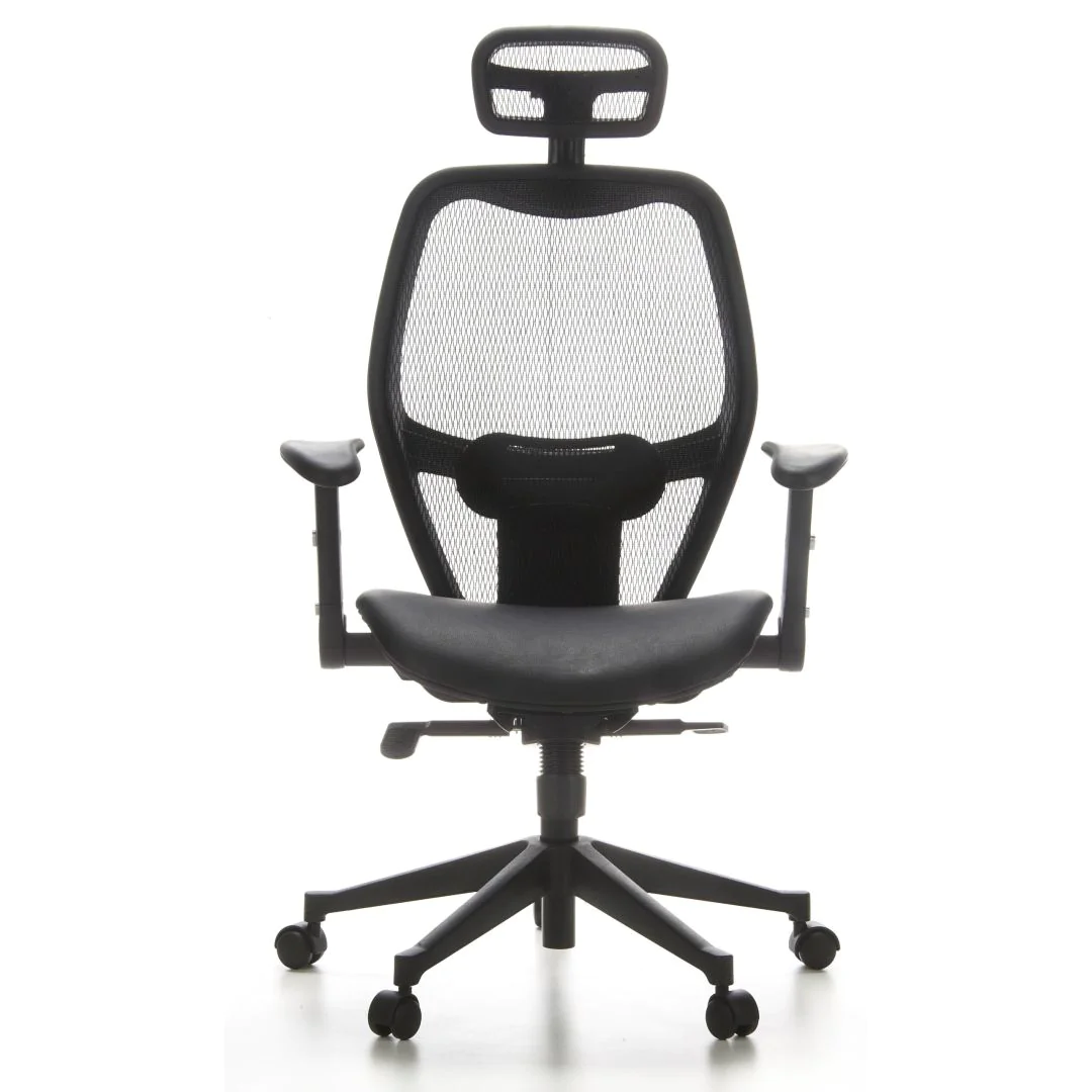 Bürostuhl Chefsessel AIR-PORT Sitz Leder Rücken Netz schwarz - HJH-653010