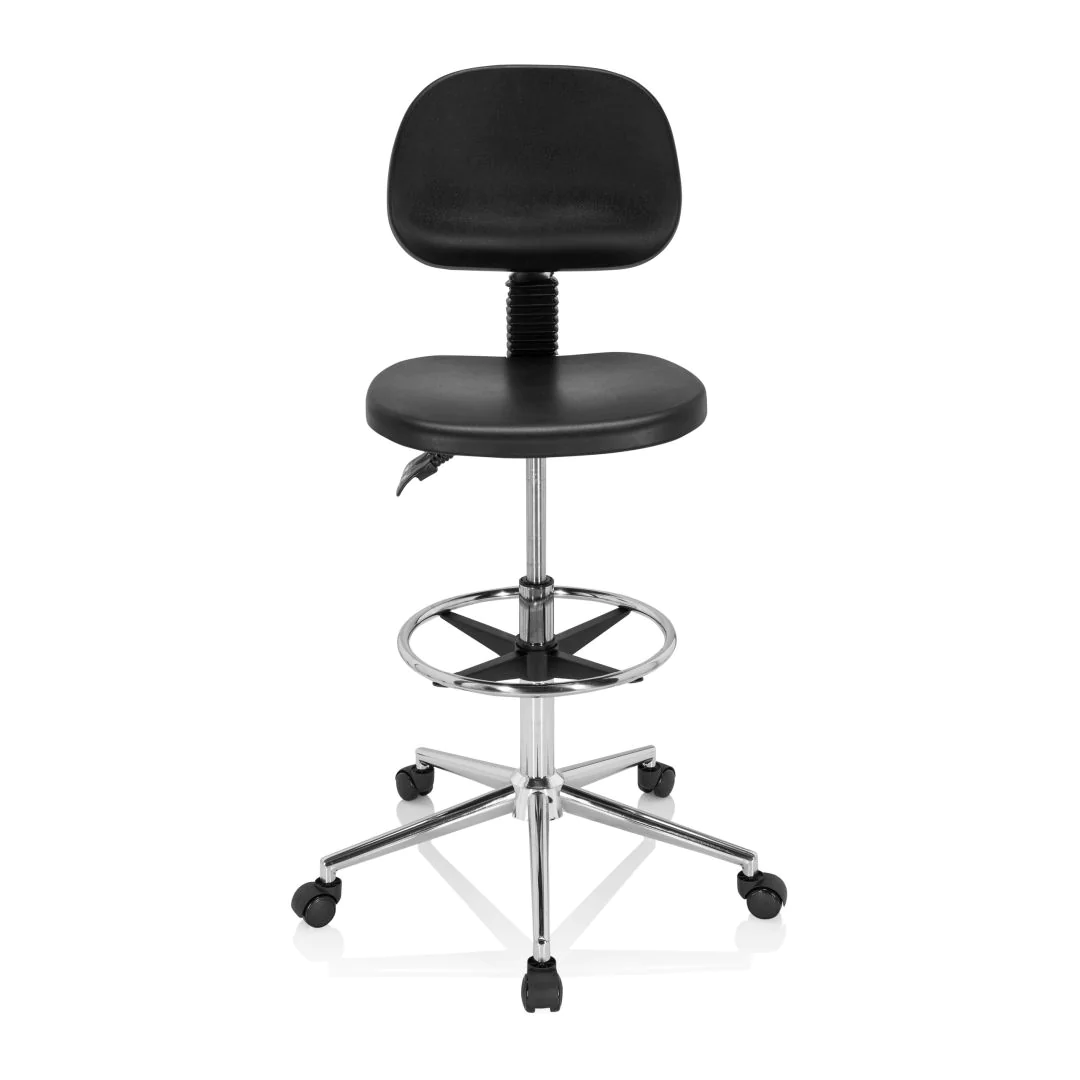 Drehhocker Arbeitsstuhl TOP WORK 24 I Hartschaum schwarz Chrom - HJH-830103