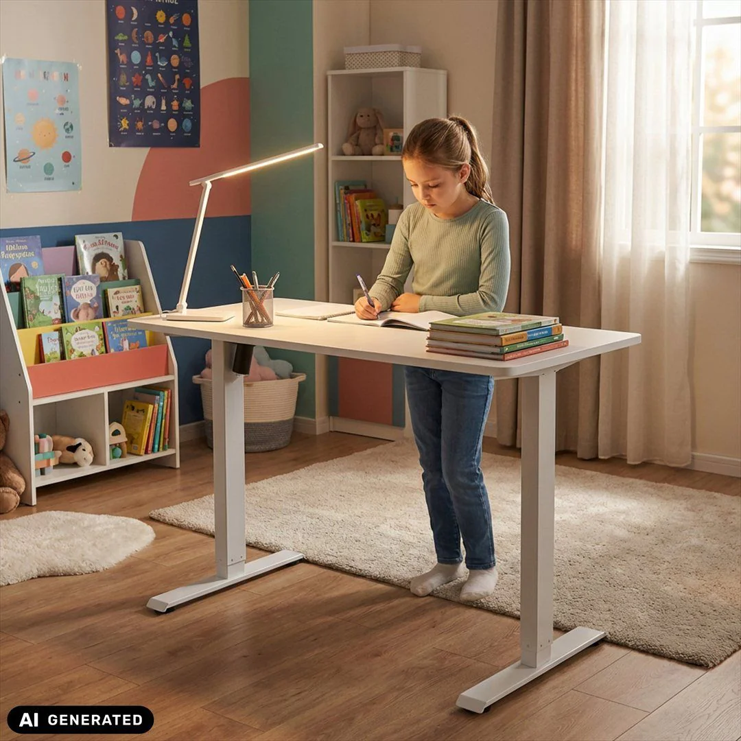 Kinderschreibtisch Worktime Kid 120 x 60 LED elektrisch höhenverstellbar weiß von HJH - Produktbild 7 von 9