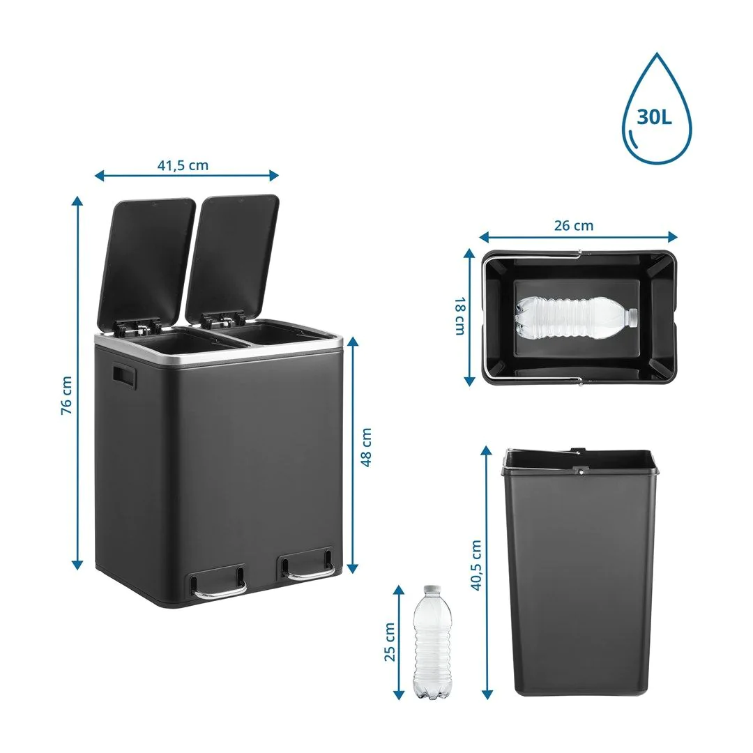 Abfallsammler Mülltrennsystem Clean 9 - 30L (2x15L) Stahl schwarz von HJH - Produktbild 8 von 8