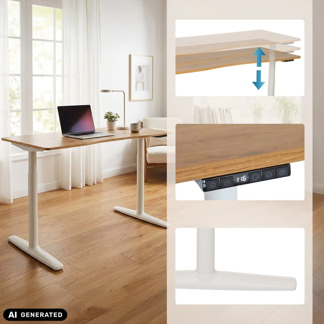 Schreibtisch STAND PRO R 140 x 70 elektrisch höhenverstellbar eiche von HJH - Produktbild 4 von 7