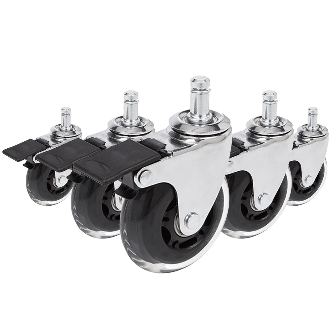 5x Hartbodenrollen ROLO SKATE 11mm 75 mm Büro-Stuhl-Rollen inkl. Bremse Chrom transparent (5er Pack) von HJH - Produktbild 1 von 5
