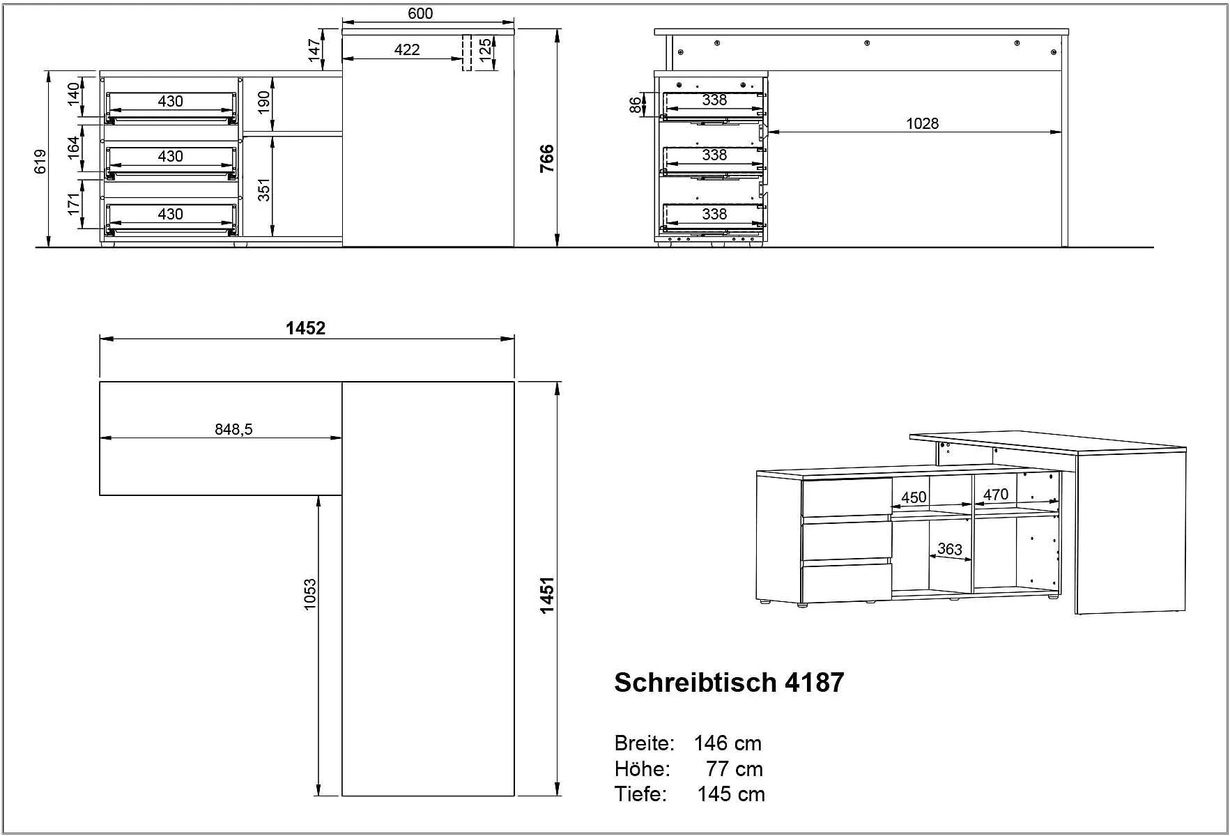Büro-Set Lissabon 5 - Graphit/Navarra-Eiche von BME home - Produktbild 3 von 4
